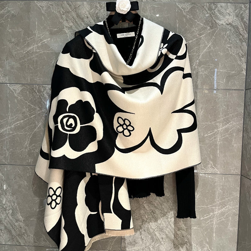 Monochrome Floral Statement Scarf