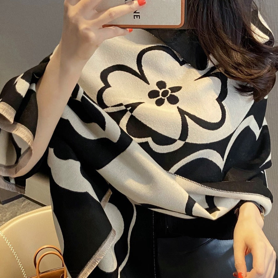Monochrome Floral Statement Scarf