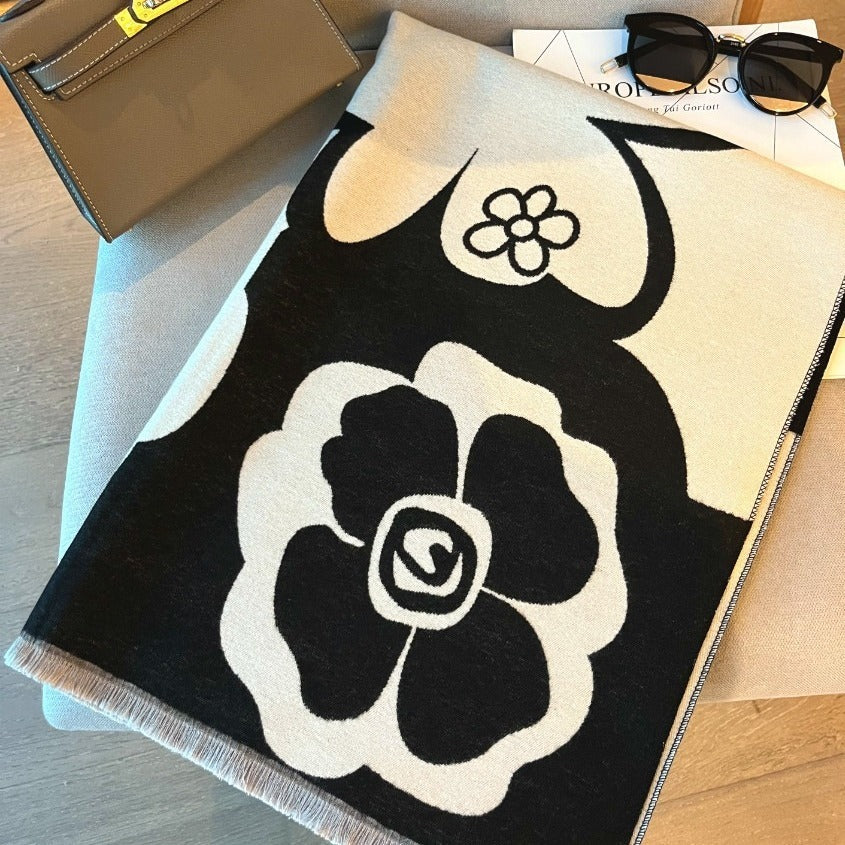 Monochrome Floral Statement Scarf