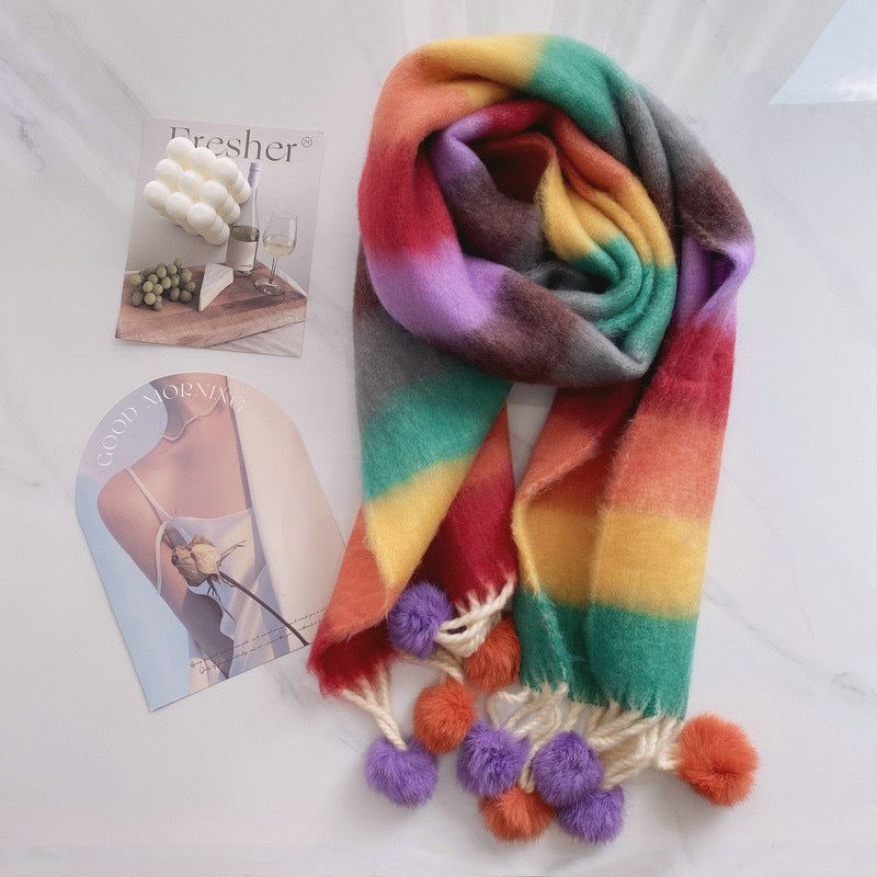 Rainbow Tassel Scarf