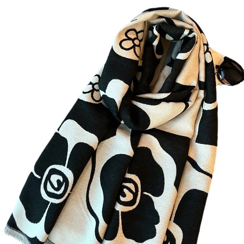 Monochrome Floral Statement Scarf