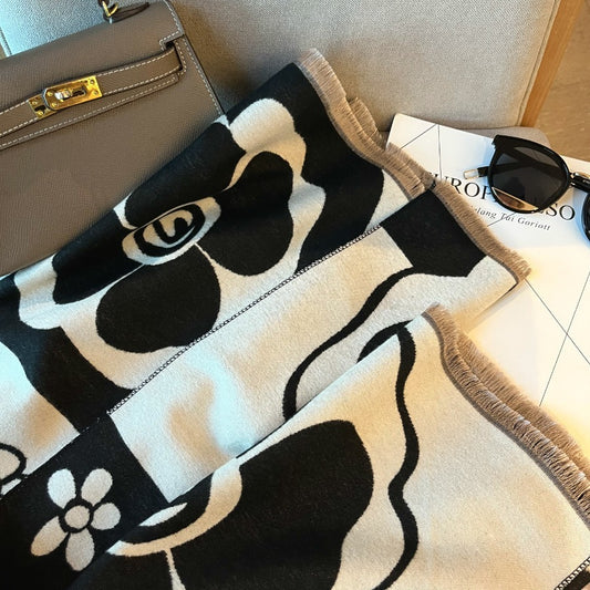 Monochrome Floral Statement Scarf