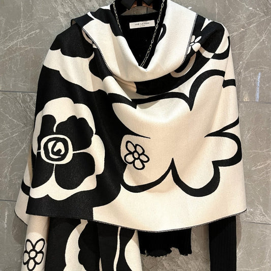 Monochrome Floral Statement Scarf